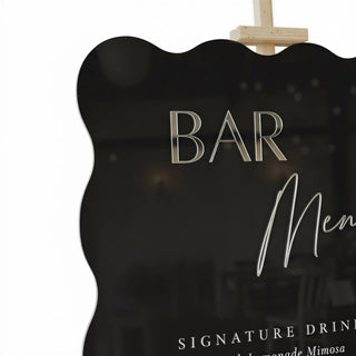Wavy Acrylic Bar Menu Sign – 3D Gold Mirror Lettering, Wedding Reception