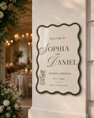 Custom Wavy Border Wedding Welcome Sign, Personalized Acrylic Reception Decor