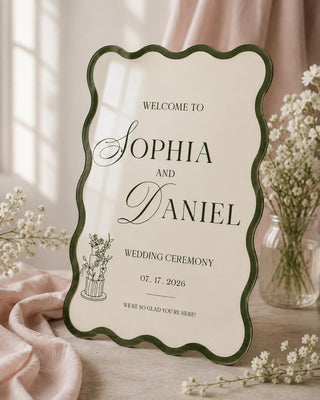 Custom Wavy Border Wedding Welcome Sign, Personalized Acrylic Reception Decor