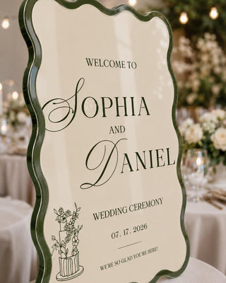 Custom Wavy Border Wedding Welcome Sign, Personalized Acrylic Reception Decor