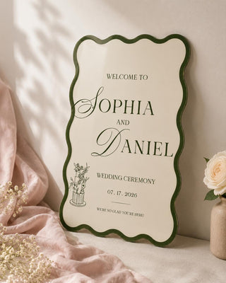 Custom Wavy Border Wedding Welcome Sign, Personalized Acrylic Reception Decor