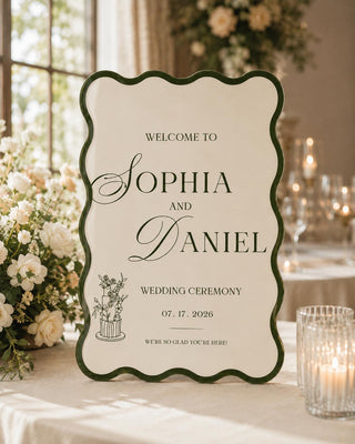 Custom Wavy Border Wedding Welcome Sign, Personalized Acrylic Reception Decor
