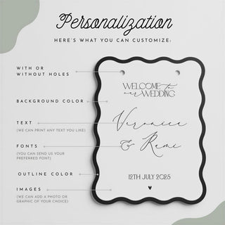 Entrance Sign, Wavy Acrylic Display | Fingerprint Heart Motif | 18X12-35.7X23.7 Inch
