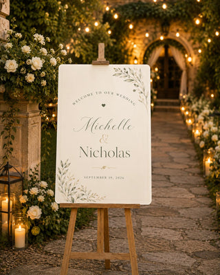 Personalized Botanical Wedding Welcome Sign, Ivory Sage Green Garden Decor