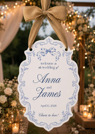 Personalized Blue Toile Wedding Welcome Sign, Custom Chinoiserie Decor (MDF/Acrylic)
