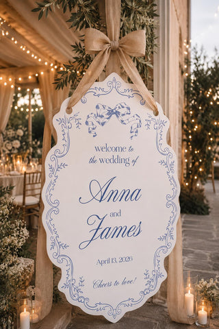 Personalized Blue Toile Wedding Welcome Sign, Custom Chinoiserie Decor (MDF/Acrylic)