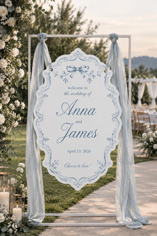 Personalized Blue Toile Wedding Welcome Sign, Custom Chinoiserie Decor (MDF/Acrylic)