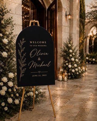 3D Gold Acrylic Wedding Welcome Sign, Black Modern Decor, Custom Names (Easel Display)