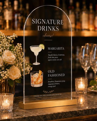 Signature Drink Sign | Acrylic Custom Cocktail Bar Menu, Wavy Wedding Decor - 4X6 To 8X10