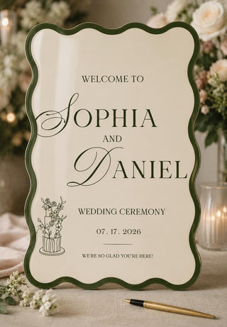 Custom Wavy Border Wedding Welcome Sign, Personalized Acrylic Reception Decor