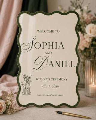 Custom Wavy Border Wedding Welcome Sign, Personalized Acrylic Reception Decor