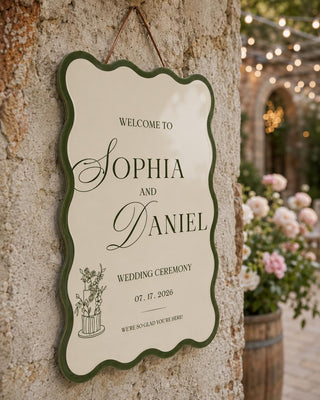 Custom Wavy Border Wedding Welcome Sign, Personalized Acrylic Reception Decor