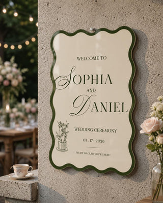 Custom Wavy Border Wedding Welcome Sign, Personalized Acrylic Reception Decor