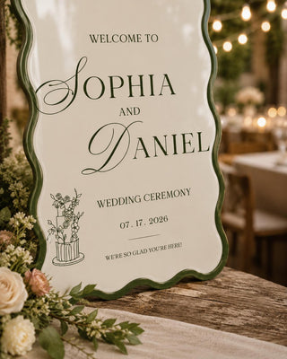 Custom Wavy Border Wedding Welcome Sign, Personalized Acrylic Reception Decor