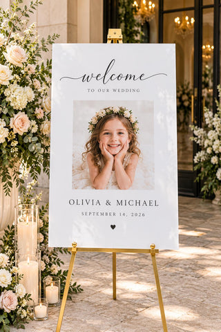 Welcome Sign - Custom Acrylic Wedding Entry Board | Childhood Photo | Rectangle Glossy White