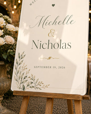 Personalized Botanical Wedding Welcome Sign, Ivory Sage Green Garden Decor
