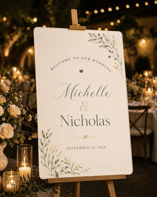 Personalized Botanical Wedding Welcome Sign, Ivory Sage Green Garden Decor