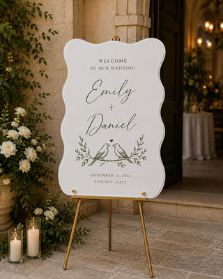 Acrylic Wedding Welcome Sign, Modern Wavy Bridal Ceremony Sign