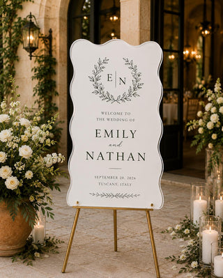 Acrylic Wedding Welcome Sign, Modern Wavy Bridal Ceremony Sign