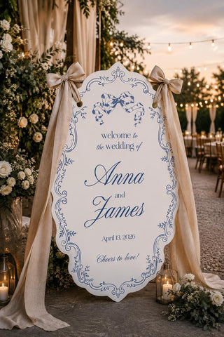 Personalized Blue Toile Wedding Welcome Sign, Custom Chinoiserie Decor (MDF/Acrylic)
