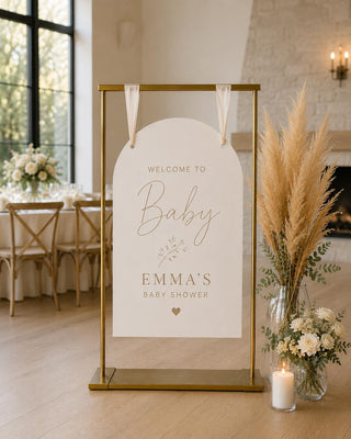 Personalized Baby Shower Welcome Sign, Neutral Boho Acrylic Arch (Custom Name)