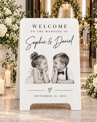 Photo Welcome Sign - Childhood Portrait, Sentimental Serif Typography | MDF Or Acrylic | 24In-35.7In