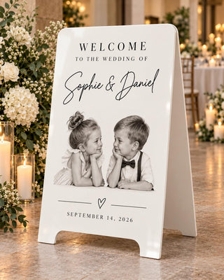 Photo Welcome Sign - Childhood Portrait, Sentimental Serif Typography | MDF Or Acrylic | 24In-35.7In