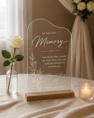 Memorial Sign | Acrylic In Loving Memory | Freestanding Base | 5X7-8X10 Wedding Tribute