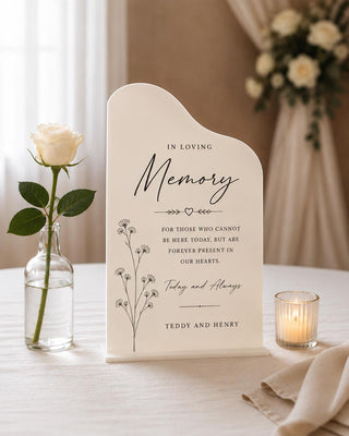 Memorial Sign | Acrylic In Loving Memory | Freestanding Base | 5X7-8X10 Wedding Tribute
