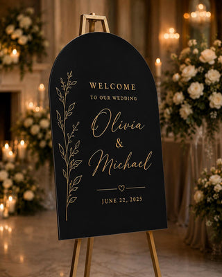 3D Gold Acrylic Wedding Welcome Sign, Black Modern Decor, Custom Names (Easel Display)