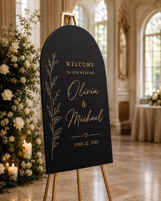 3D Gold Acrylic Wedding Welcome Sign, Black Modern Decor, Custom Names (Easel Display)