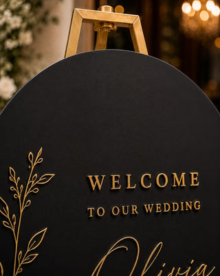 3D Gold Acrylic Wedding Welcome Sign, Black Modern Decor, Custom Names (Easel Display)