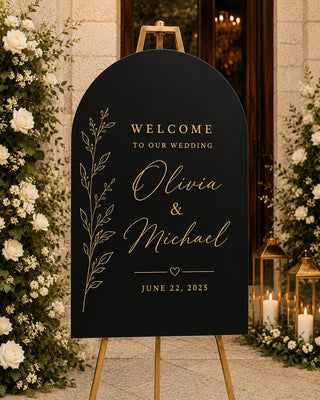 3D Gold Acrylic Wedding Welcome Sign, Black Modern Decor, Custom Names (Easel Display)