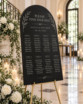 Arch Seating Chart, Elegant Slate Acrylic Display | Wedding Guest Board | 10X8-35.7X23.7