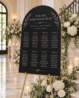 Arch Seating Chart, Elegant Slate Acrylic Display | Wedding Guest Board | 10X8-35.7X23.7