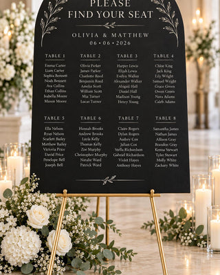 Arch Seating Chart, Elegant Slate Acrylic Display | Wedding Guest Board | 10X8-35.7X23.7