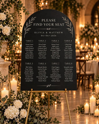 Arch Seating Chart, Elegant Slate Acrylic Display | Wedding Guest Board | 10X8-35.7X23.7