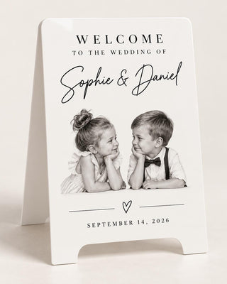 Photo Welcome Sign - Childhood Portrait, Sentimental Serif Typography | MDF Or Acrylic | 24In-35.7In