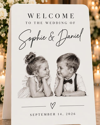Photo Welcome Sign - Childhood Portrait, Sentimental Serif Typography | MDF Or Acrylic | 24In-35.7In