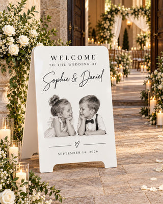 Photo Welcome Sign - Childhood Portrait, Sentimental Serif Typography | MDF Or Acrylic | 24In-35.7In