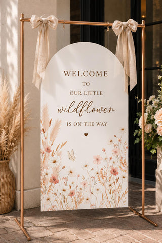 Personalized Baby Shower Welcome Sign, Wildflower Arch, Boho Garden Decor (Customizable)