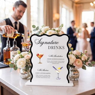 Custom Acrylic Signature Drinks Sign | Wedding Bar Menu, Event Cocktail Display