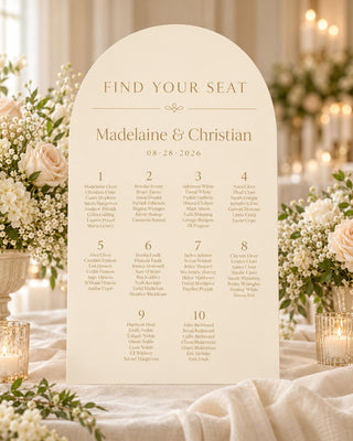 Seating Chart Plan | Acrylic Arch Guest List Board | Modern Ceremony Entrance, 24X18-35.7X23.7