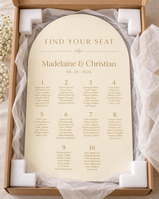 Seating Chart Plan | Acrylic Arch Guest List Board | Modern Ceremony Entrance, 24X18-35.7X23.7