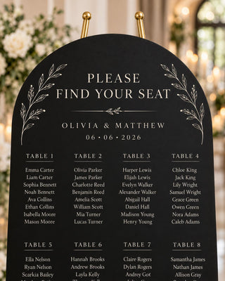 Arch Seating Chart, Elegant Slate Acrylic Display | Wedding Guest Board | 10X8-35.7X23.7