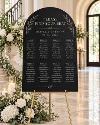 Arch Seating Chart, Elegant Slate Acrylic Display | Wedding Guest Board | 10X8-35.7X23.7