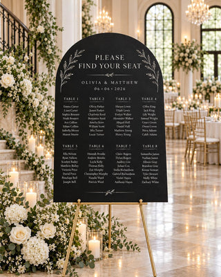 Arch Seating Chart, Elegant Slate Acrylic Display | Wedding Guest Board | 10X8-35.7X23.7