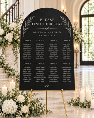 Arch Seating Chart, Elegant Slate Acrylic Display | Wedding Guest Board | 10X8-35.7X23.7