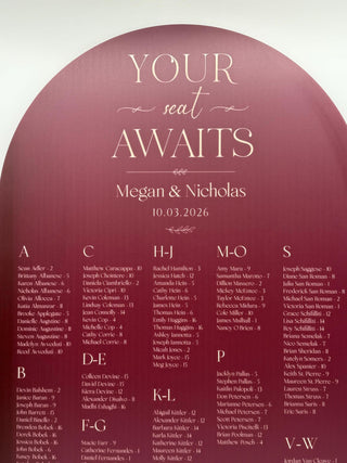 Classic Acrylic Arch Wedding Seating Chart, Custom Guest List Sign