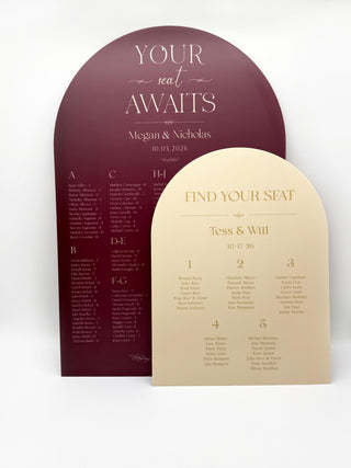 Classic Acrylic Arch Wedding Seating Chart, Custom Guest List Sign